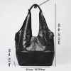 Black/Silvery Real Leather Shoulder Bag/Tote With Make-Up and Shoulder Strap , Handmade 12 Black/Silvery Real Leather Shoulder Bag/Tote With Make-Up and Shoulder Strap , Handmade
