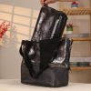 Black/Silvery Real Leather Shoulder Bag/Tote With Make-Up and Shoulder Strap , Handmade 3 Black/Silvery Real Leather Shoulder Bag/Tote With Make-Up and Shoulder Strap , Handmade