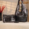 Black/Silvery Real Leather Shoulder Bag/Tote With Make-Up and Shoulder Strap , Handmade 4 Black/Silvery Real Leather Shoulder Bag/Tote With Make-Up and Shoulder Strap , Handmade
