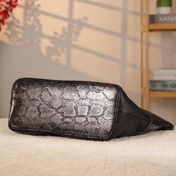 Black/Silvery Real Leather Shoulder Bag/Tote With Make-Up and Shoulder Strap , Handmade 9 Black/Silvery Real Leather Shoulder Bag/Tote With Make-Up and Shoulder Strap , Handmade