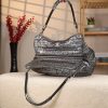 Black Silvery , Versatile Real Leather Handbag , Zippered 10 Black Silvery , Versatile Real Leather Handbag , Zippered