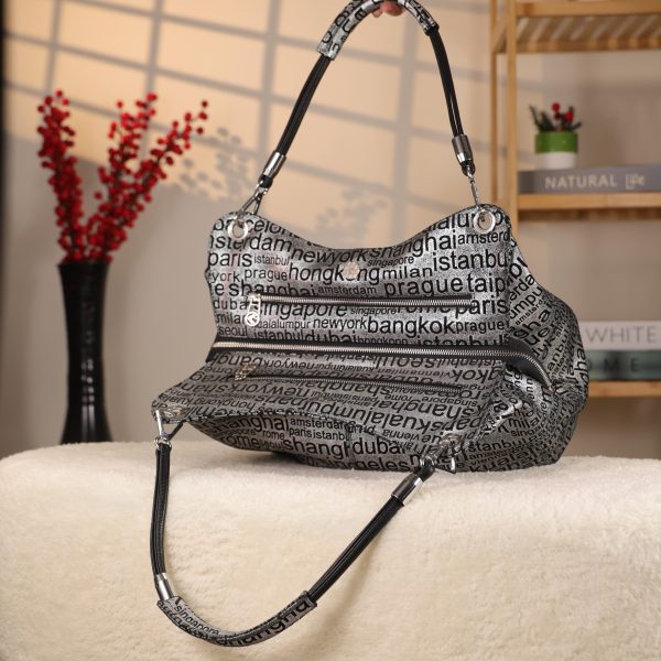 Black Silvery , Versatile Real Leather Handbag , Zippered 10 Black Silvery , Versatile Real Leather Handbag , Zippered