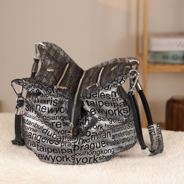 Black Silvery , Versatile Real Leather Handbag , Zippered 12 Black Silvery , Versatile Real Leather Handbag , Zippered