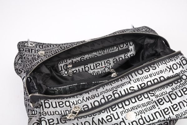 Black Silvery , Versatile Real Leather Handbag , Zippered 13 Black Silvery , Versatile Real Leather Handbag , Zippered