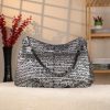 Black Silvery , Versatile Real Leather Handbag , Zippered 2 Black Silvery , Versatile Real Leather Handbag , Zippered