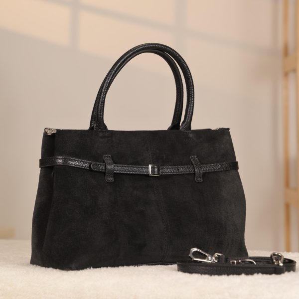 Black Suede Leather HandBag With Adjustable Shoulder Strap , Everyday Bag 10 Black Suede Leather HandBag With Adjustable Shoulder Strap , Everyday Bag