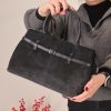 Black Suede Leather HandBag With Adjustable Shoulder Strap , Everyday Bag 2 Black Suede Leather HandBag With Adjustable Shoulder Strap , Everyday Bag