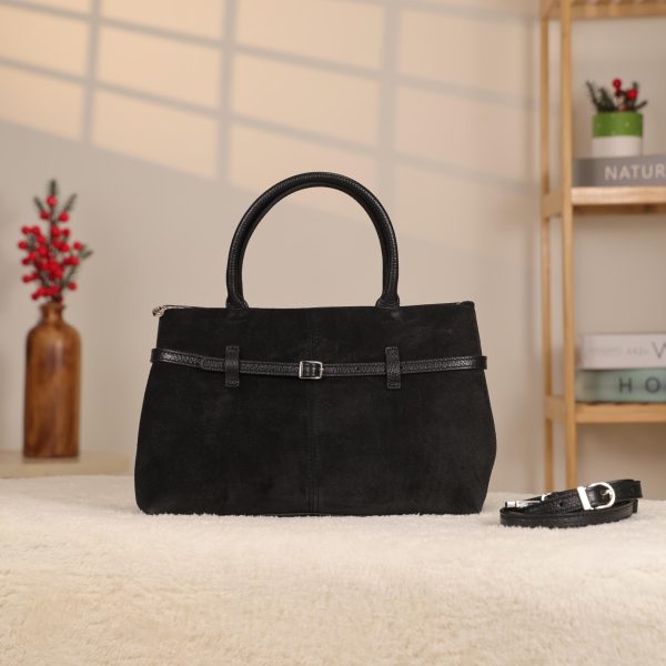 Black Suede Leather HandBag With Adjustable Shoulder Strap , Everyday Bag 3 Black Suede Leather HandBag With Adjustable Shoulder Strap , Everyday Bag