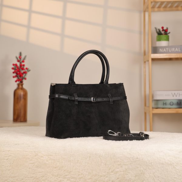 Black Suede Leather HandBag With Adjustable Shoulder Strap , Everyday Bag 7 Black Suede Leather HandBag With Adjustable Shoulder Strap , Everyday Bag