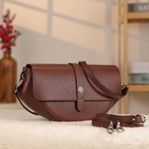 Brown Genuine Leather Shoulder Bag / Handbag With Strap