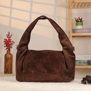 Brown Real Suede Handbag with Shoulder Strap / Everyday Bag