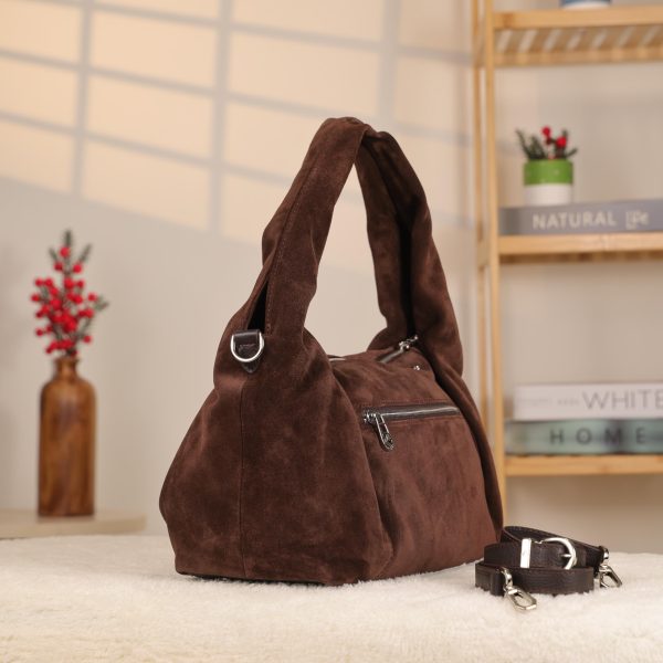Brown Real Suede Handbag with Shoulder Strap / Everyday Bag 2 Brown Real Suede Handbag with Shoulder Strap / Everyday Bag
