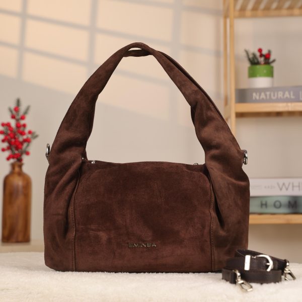 Brown Real Suede Handbag with Shoulder Strap / Everyday Bag 3 Brown Real Suede Handbag with Shoulder Strap / Everyday Bag