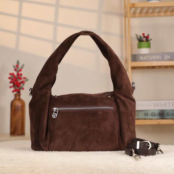 Brown Real Suede Handbag with Shoulder Strap / Everyday Bag 4 Brown Real Suede Handbag with Shoulder Strap / Everyday Bag