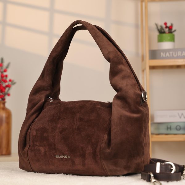 Brown Real Suede Handbag with Shoulder Strap / Everyday Bag 8 Brown Real Suede Handbag with Shoulder Strap / Everyday Bag