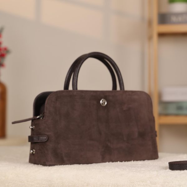 Brown Suede Handbag , With Shoulder Strap , Everyday Bag , All Season