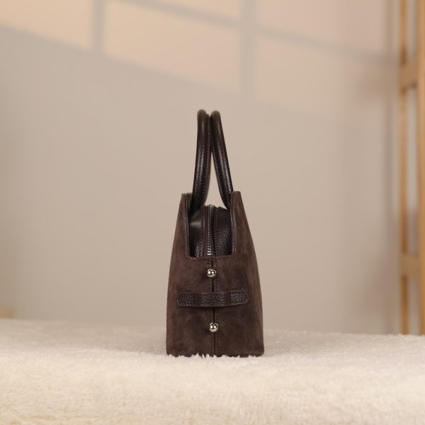Brown Suede Handbag , With Shoulder Strap , Everyday Bag , All Season