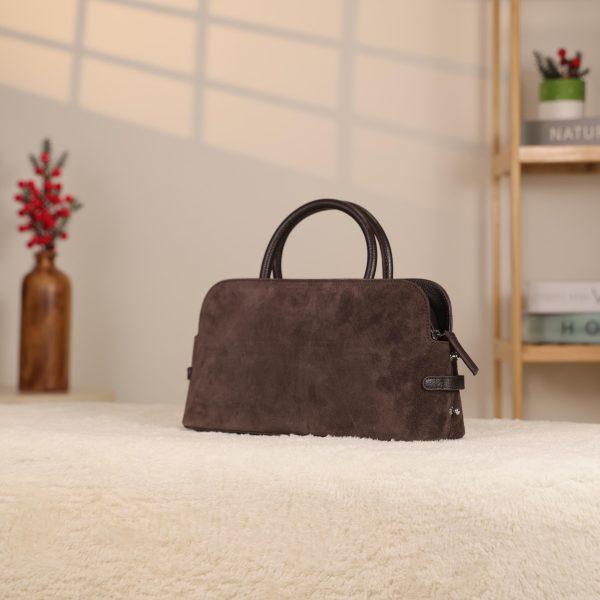 Brown Suede Handbag , With Shoulder Strap , Everyday Bag , All Season