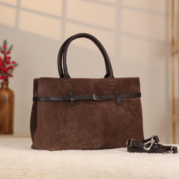 Brown Suede Leather HandBag With Adjustable Shoulder Strap , Everyday Bag 4 Brown Suede Leather HandBag With Adjustable Shoulder Strap , Everyday Bag