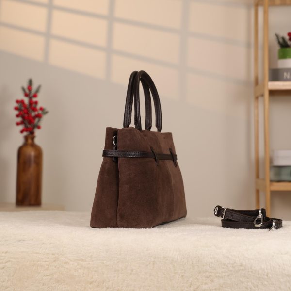 Brown Suede Leather HandBag With Adjustable Shoulder Strap , Everyday Bag 8 Brown Suede Leather HandBag With Adjustable Shoulder Strap , Everyday Bag