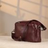 Burgundy Leather Handbag and Crossbody Bag - Multi Compartment - With Shoulder Strap