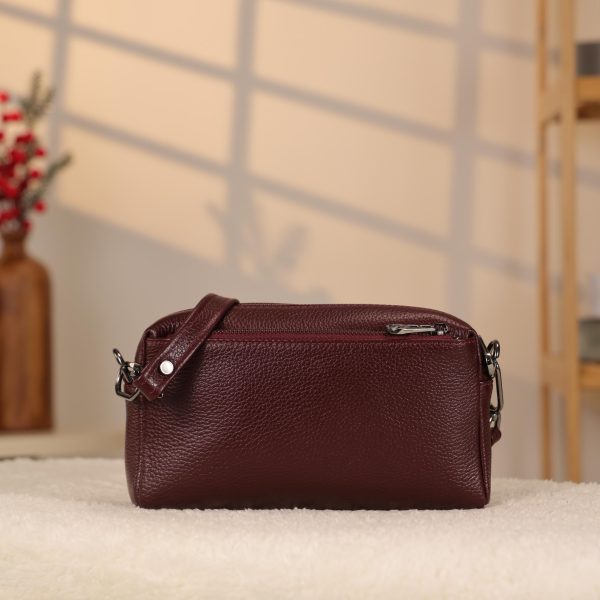 Burgundy Leather Handbag and Crossbody Bag - Multi Compartment - With Shoulder Strap