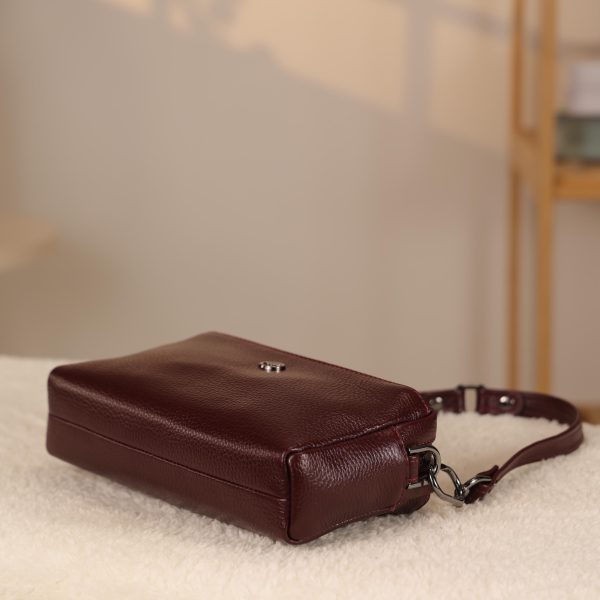 Burgundy Leather Handbag and Crossbody Bag - Multi Compartment - With Shoulder Strap