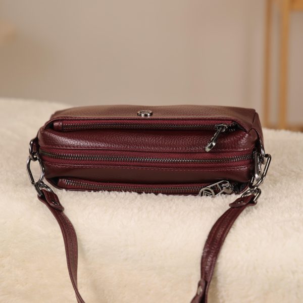 Burgundy Leather Handbag and Crossbody Bag - Multi Compartment - With Shoulder Strap