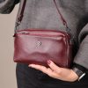 Burgundy Leather Handbag and Crossbody Bag - Multi Compartment - With Shoulder Strap