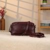 Burgundy Leather Handbag and Crossbody Bag - Multi Compartment - With Shoulder Strap