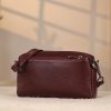 Burgundy Leather Handbag and Crossbody Bag - Multi Compartment - With Shoulder Strap