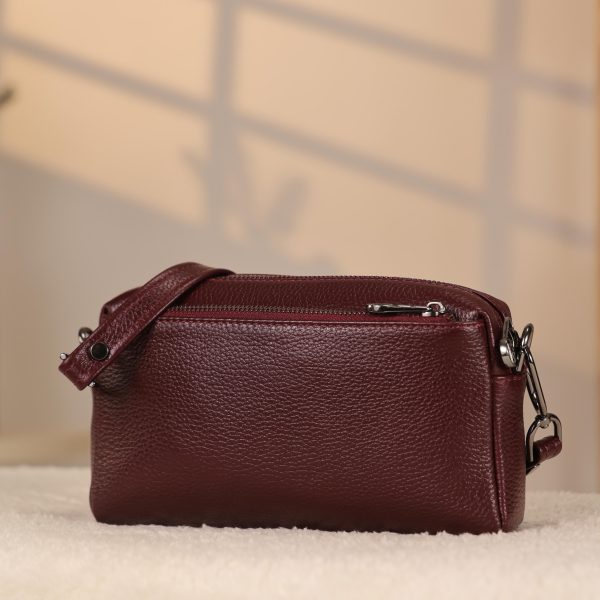 Burgundy Leather Handbag and Crossbody Bag - Multi Compartment - With Shoulder Strap