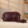 Burgundy Leather Handbag and Crossbody Bag - Multi Compartment - With Shoulder Strap