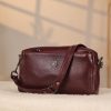 Burgundy Leather Handbag and Crossbody Bag - Multi Compartment - With Shoulder Strap