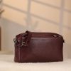 Burgundy Leather Handbag and Crossbody Bag - Multi Compartment - With Shoulder Strap
