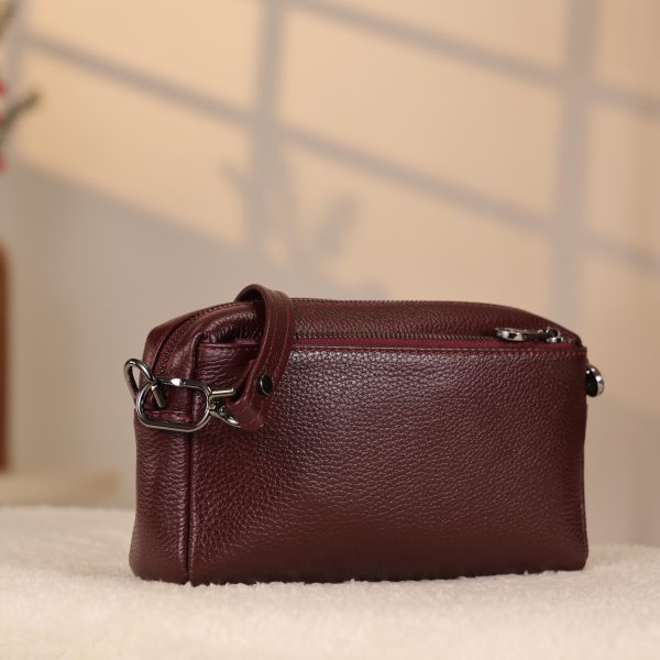 Burgundy Leather Handbag and Crossbody Bag - Multi Compartment - With Shoulder Strap