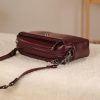 Burgundy Leather Handbag and Crossbody Bag - Multi Compartment - With Shoulder Strap