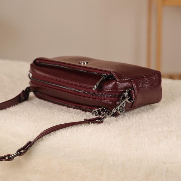 Burgundy Leather Handbag and Crossbody Bag - Multi Compartment - With Shoulder Strap