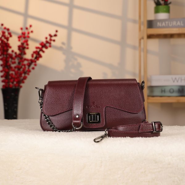 Burgundy Leather Handbag and Shoulder Bag With Adjustable Strap , Handmade , Everyday Bag