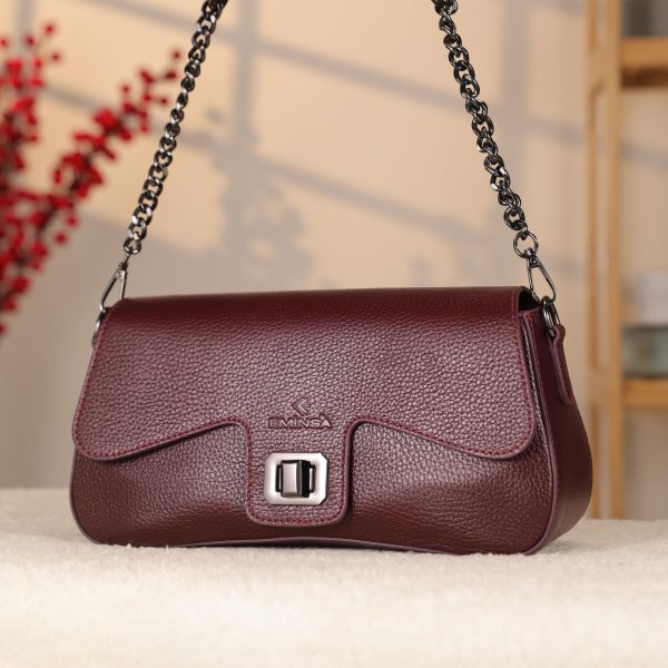 Burgundy Leather Handbag and Shoulder Bag With Adjustable Strap , Handmade , Everyday Bag