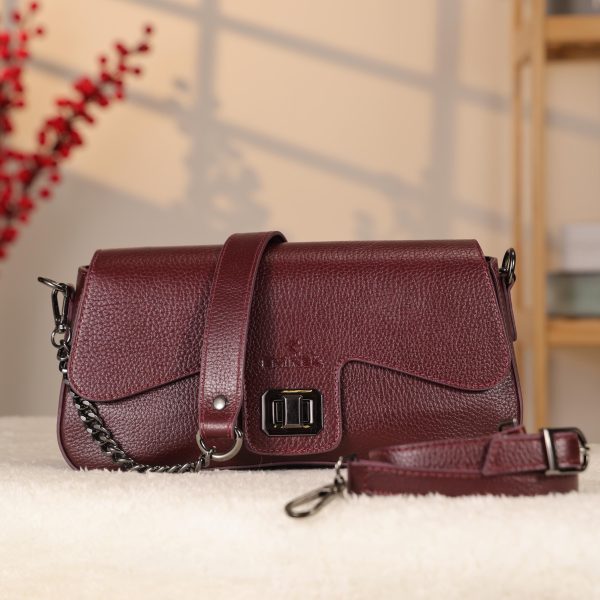 Burgundy Leather Handbag and Shoulder Bag With Adjustable Strap , Handmade , Everyday Bag