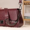 Burgundy Leather Handbag and Shoulder Bag With Adjustable Strap , Handmade , Everyday Bag