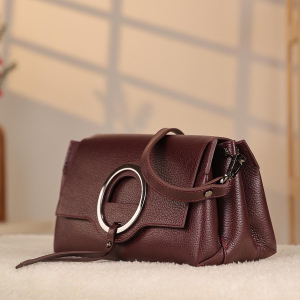 Burgundy Leather Handbag With Shoulder Strap - All Season and Everyday Bag - With Magnetic Closure
