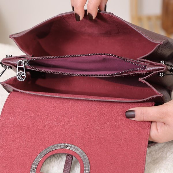 Burgundy Leather Handbag With Shoulder Strap - All Season and Everyday Bag - With Magnetic Closure