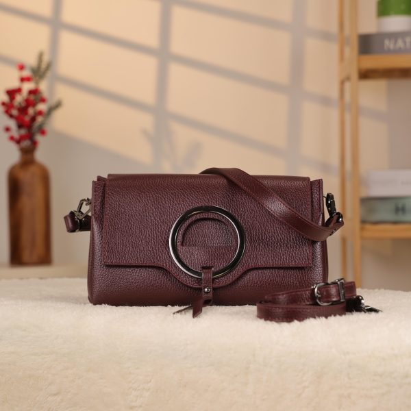 Burgundy Leather Handbag With Shoulder Strap - All Season and Everyday Bag - With Magnetic Closure