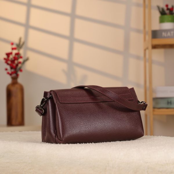 Burgundy Leather Handbag With Shoulder Strap - All Season and Everyday Bag - With Magnetic Closure