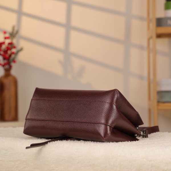 Burgundy Leather Handbag With Shoulder Strap - All Season and Everyday Bag - With Magnetic Closure