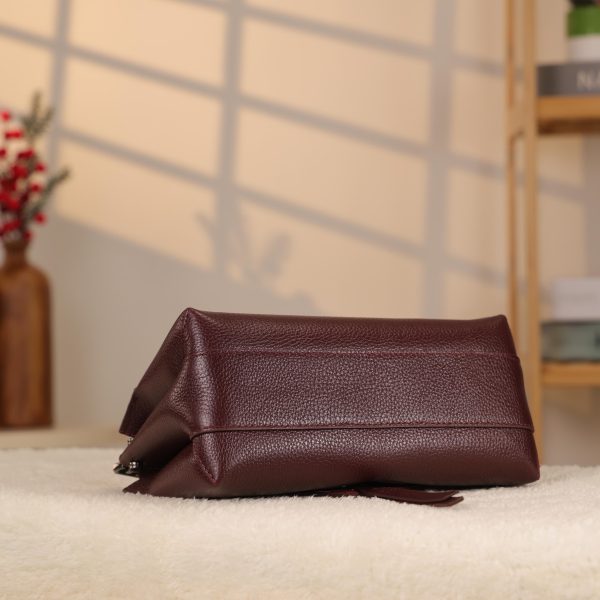 Burgundy Leather Handbag With Shoulder Strap - All Season and Everyday Bag - With Magnetic Closure