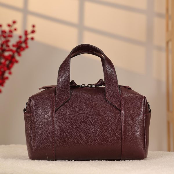 Burgundy Leather Handbag With Shoulder Strap , Zippered and Everyday bag