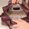Burgundy Leather Handbag With Shoulder Strap , Zippered and Everyday bag